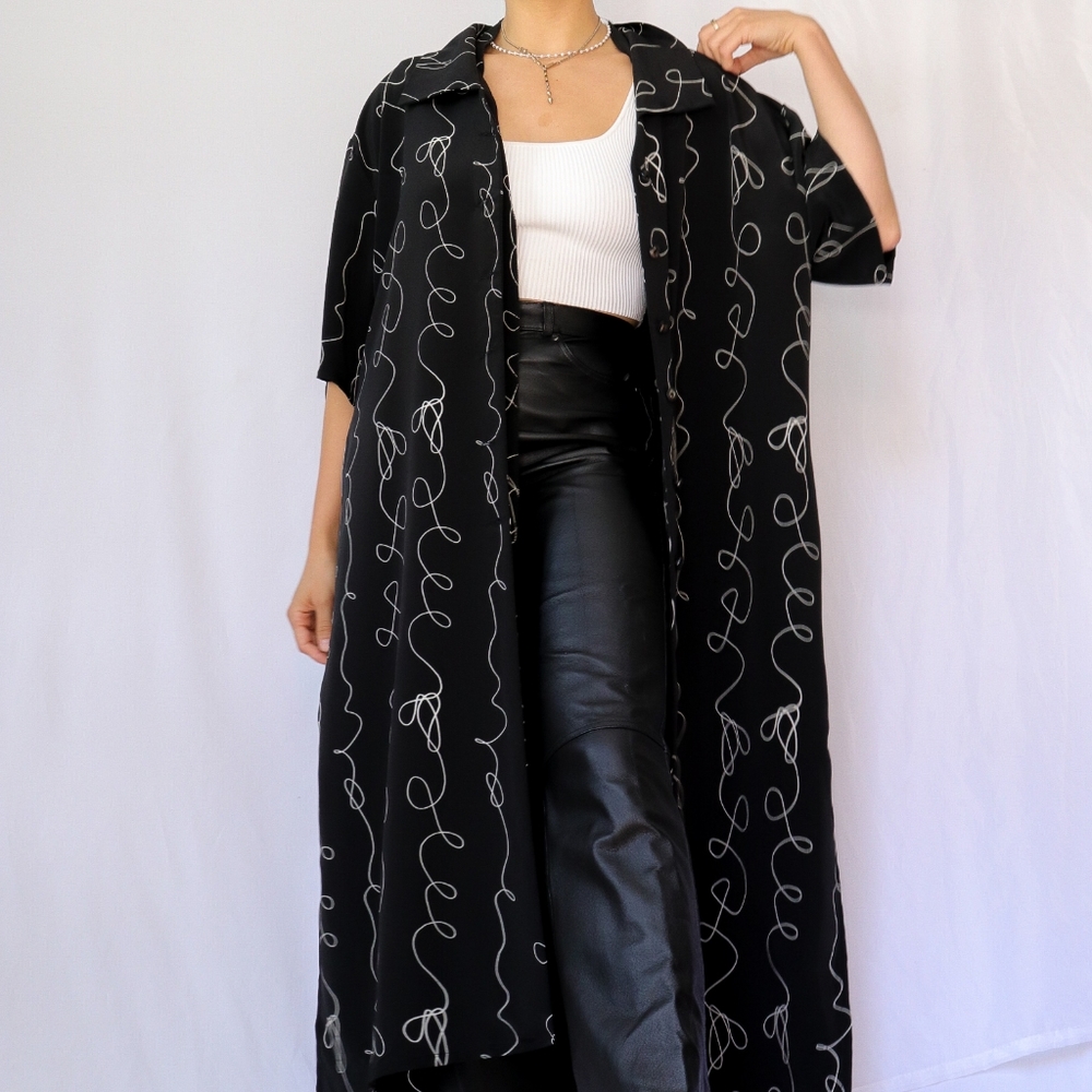 Vintage black abstract maxi cover up/shirt dress